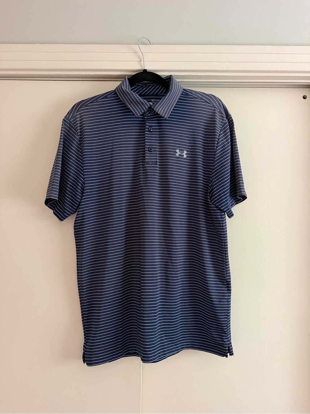 Under Armour Men’s Navy and White Striped Performance Polo